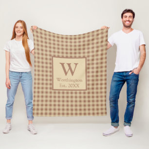 Couverture Polaire Monogramme Beige Rouille Buffle Plaid Campagne Rus