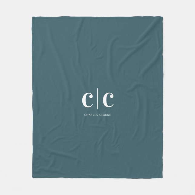 Couverture Polaire Monogramme blanc Turquoise minimal moderne (Devant)