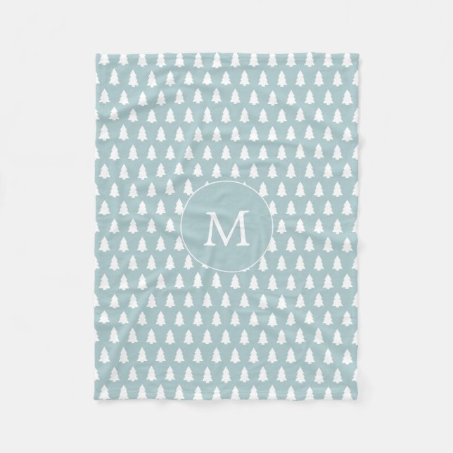 Couverture Polaire Monogramme bleu blanc Arbre de Noël Motif cadeau (Devant)