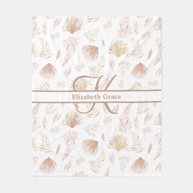 Couverture Polaire Monogramme Botanique Rose Or Neutral Terracotta (Devant)