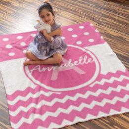 Couverture Polaire Monogramme Chevron blanc rose personnalisé