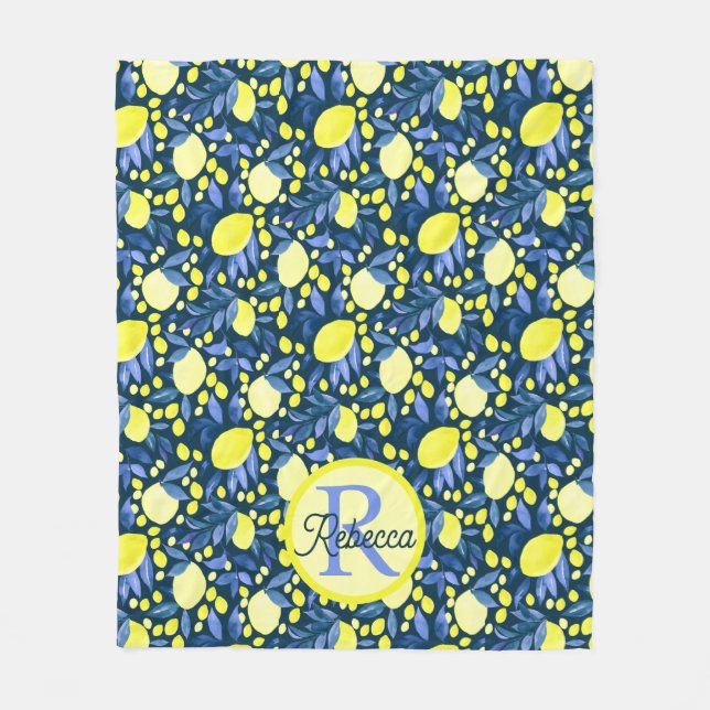 Couverture Polaire Monogramme Chic Nom Rustique Citron Citrons Feuill (Devant)