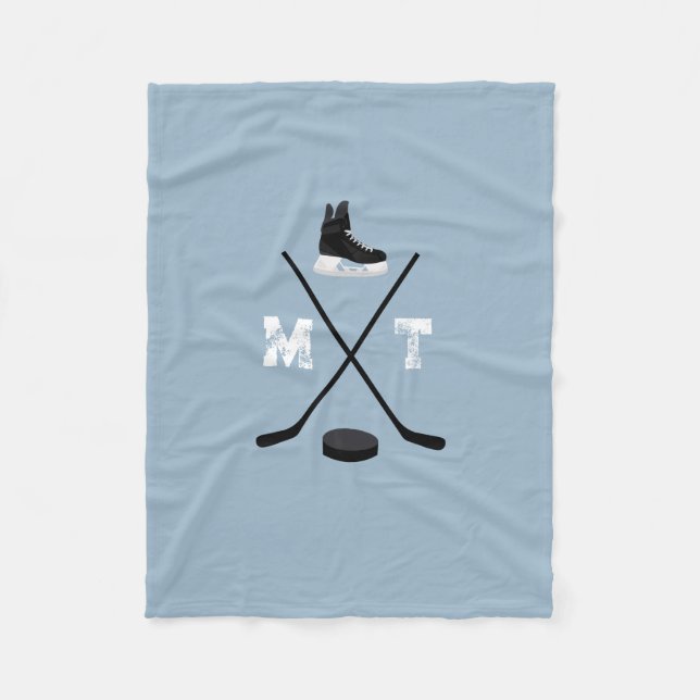 Couverture Polaire Monogramme classique de hockey sur glace bleu pous (Devant)