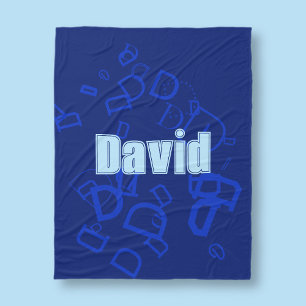 Couverture Polaire monogramme cool et nom en bleu marine et bleu clai