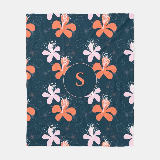 Couverture Polaire Monogramme Corail Blush Hibiscus Motif (Devant)