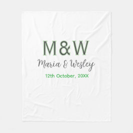 Couverture Polaire Monogramme couple gris vert moderne date romantiqu