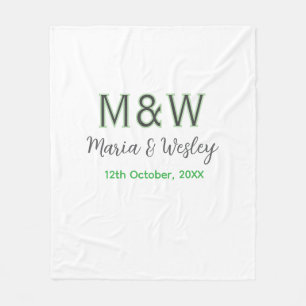 Couverture Polaire Monogramme couple gris vert moderne date romantiqu