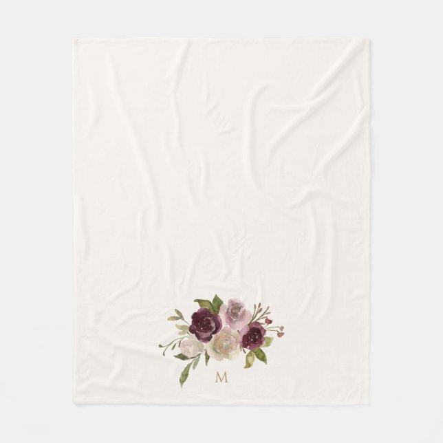 Couverture Polaire Monogramme d'aquarelle florale rose-bourgogne mode (Devant)
