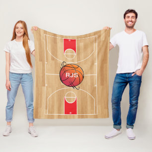 Couverture Polaire Monogramme de basket-ball sur terrain de basket-ba