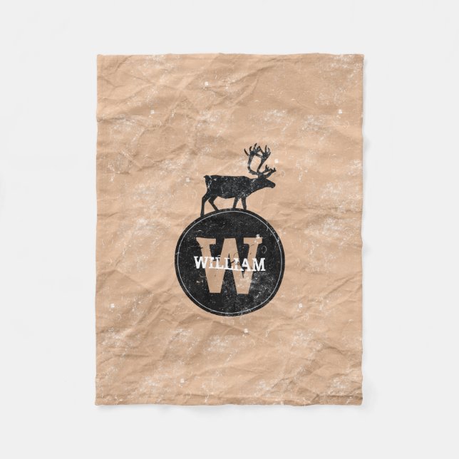 Couverture Polaire Monogramme de cerf désorganisé papier Brown rustiq (Devant)