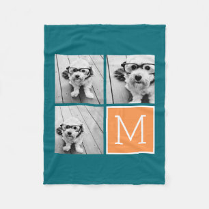 Couverture Polaire Monogramme de collection de photos orange et bleu