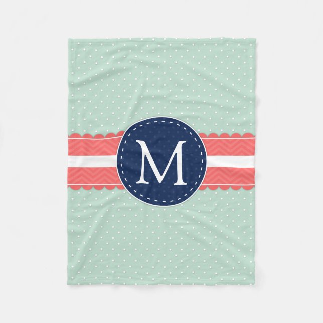 Couverture Polaire Monogramme de corail en bon état de bleu marine de (Devant)