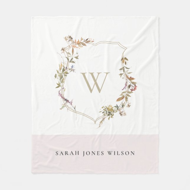 Couverture Polaire Monogramme de crête de Fleur sauvage rose pâle (Devant)