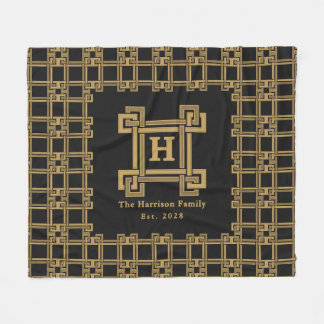 Couverture Polaire Monogramme de famille clé grecque or noir de luxe
