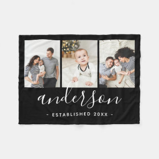 Couverture Polaire Monogramme de famille moderne 3 Collage photo