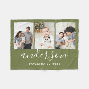 Couverture Polaire Monogramme de famille moderne 3 Collage photo