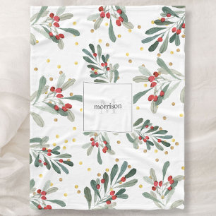 Couverture Polaire Monogramme de famille Moderne Chic Hiver Blanc Bot
