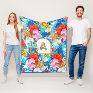 Couverture Polaire Monogramme de fleurs tropicales personnalisées MOD