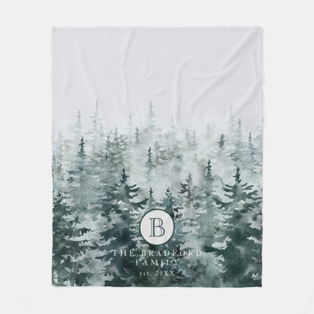 Couverture Polaire Monogramme de la famille de pins d'hiver rustique  (Devant)