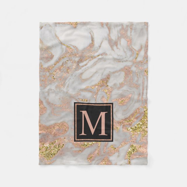 Couverture Polaire Monogramme de marbre doré Rose moderne Faux (Devant)