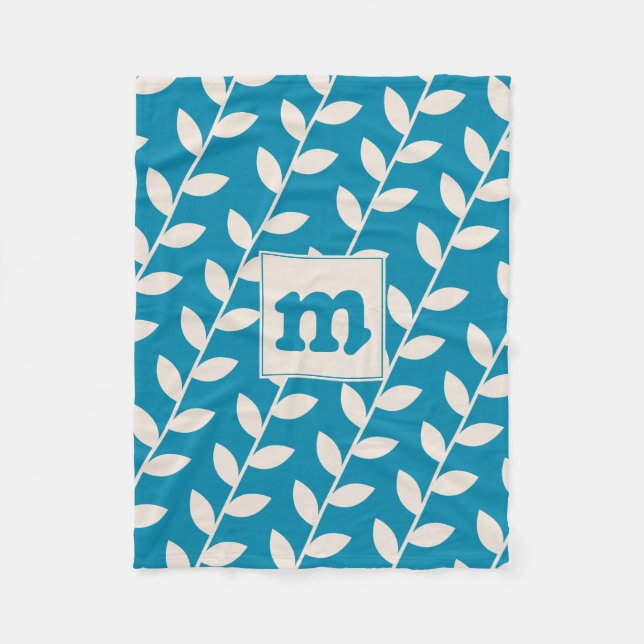 Couverture Polaire Monogramme de Motif bleu rétro personnalisé (Devant)