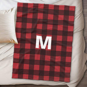 Couverture Polaire Monogramme de Motif de buffle rouge et noir rustiq