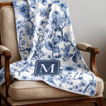 Monogramme de motif de toile vintage florale bleue