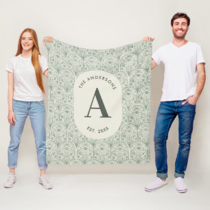 Couverture Polaire Monogramme de nom de famille personnalisé Vert sau