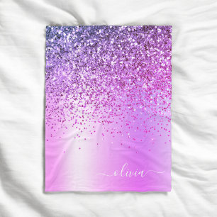 Couverture Polaire Monogramme de nom en métal pailleté violet