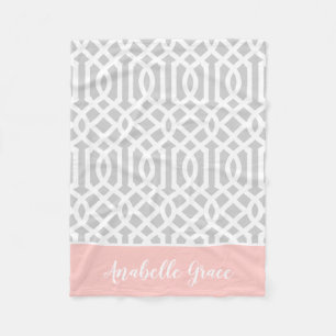 Couverture Polaire Monogramme de Trellis rose et gris Couleurs modi
