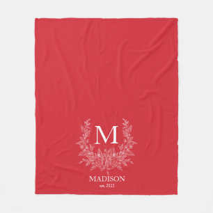 Couverture Polaire Monogramme de vacances Russe moderne Amaranth Roug