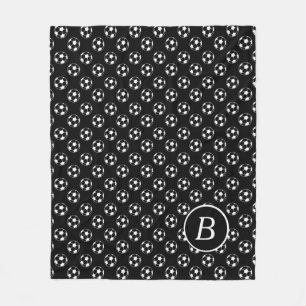 Couverture Polaire Monogramme des balles de soccer noir et blanc
