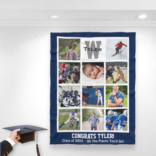 Couverture Polaire Monogramme Diplôme Supérieur Multiphoto Collage (Créateur téléchargé)