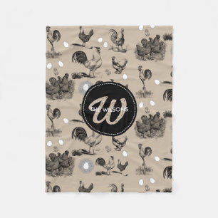 Couverture Polaire Monogramme d'oeuf de coq de poulet vintage