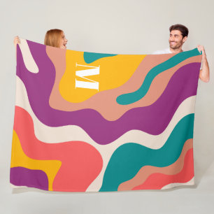 Couverture Polaire Monogramme d'onde moderne rétro coloré