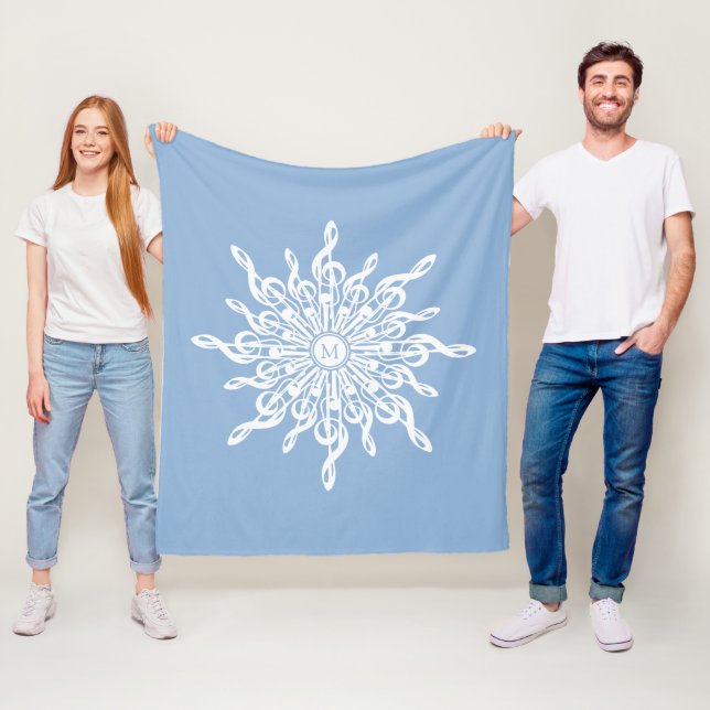 Couverture Polaire Monogramme d'ornement bleu d'hiver G-Clef Snowflak (En situation)