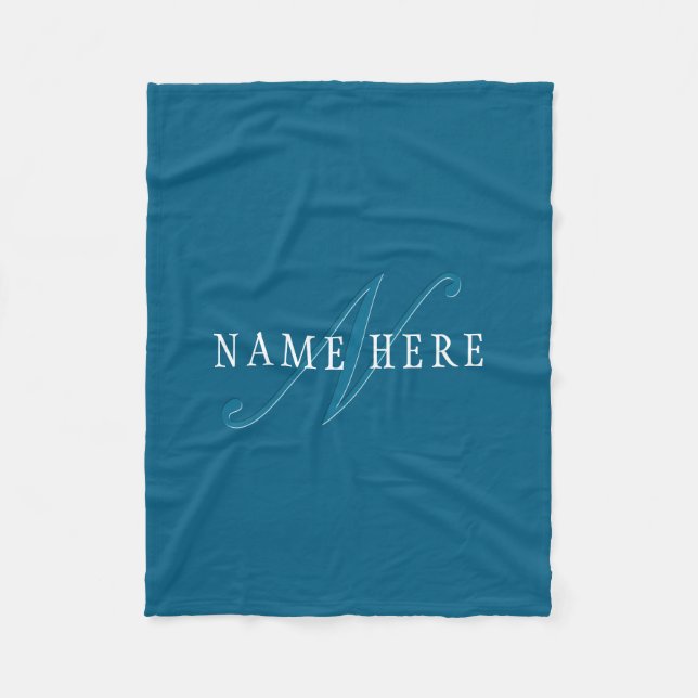 Couverture Polaire Monogramme élégant | Bleu océan (Devant)