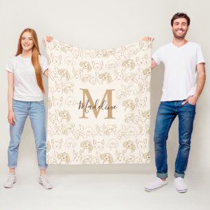 Couverture Polaire Monogramme élégant Motif de chien pop neutre migno