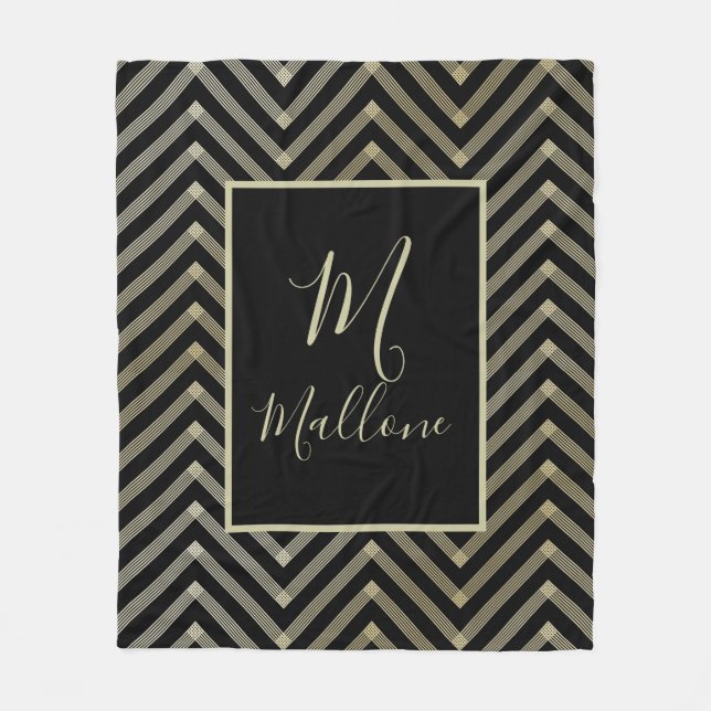 Couverture Polaire Monogramme élégant noir, brun et or (Devant)