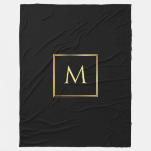 Couverture Polaire Monogramme Elégant Noir Et Or Personnalisé