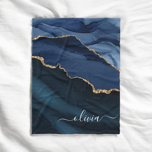 Couverture Polaire Monogramme en or sur géode d'agate bleu marine (Créateur téléchargé)