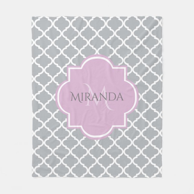 Couverture Polaire Monogramme et nom de la lavande de Quatrefoil gris (Devant)