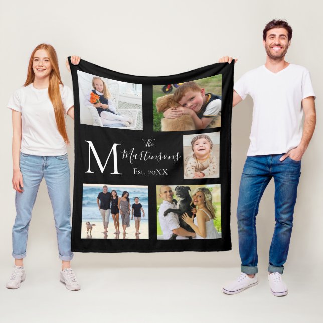 Couverture Polaire Monogramme Famille Cinq Photo Collage (En situation)