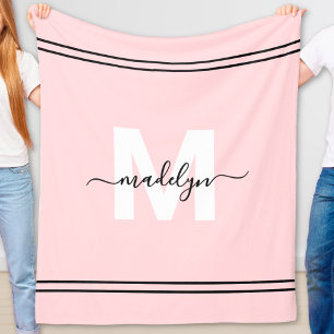 Couverture Polaire Monogramme Féminin Rose Pâle