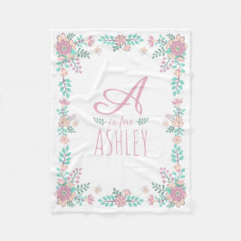 Couverture Polaire Monogramme floral Bébé Fille Blanche polaire
