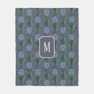 Couverture Polaire Monogramme floral de marguerite bleue rétro dessin