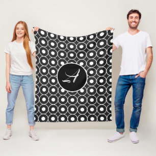 Couverture Polaire Monogramme Géométrique Noir Et Blanc