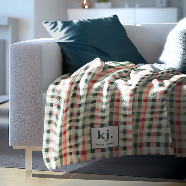 Couverture Polaire Monogramme Gingham Émeraude Douce (Créateur téléchargé)