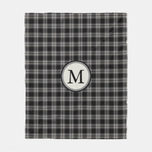 Couverture Polaire Monogramme gris et blanc noir de motif de plaid