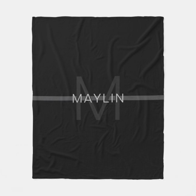 Couverture Polaire Monogramme gris foncé, nom et bande géométrique (Devant)
